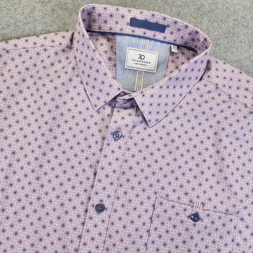 7 Diamonds 4 Way Stretch Mens XXL 2XL Button Up Short Sleeve Shirt Geometric